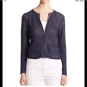 NWOT Eileen Fisher Navy Blue Organic Linen/Cotton Blend Zip Cardigan Size XL
